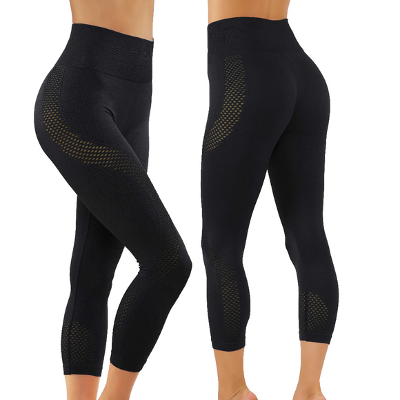 Pants - Solid Black yoga leggings workout mesh